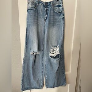 NWT Fashion Nova Wide Leg Skater Distressed Jean